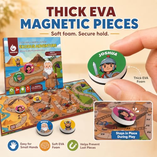 TRAVOFUN Exodus Magnetic Board Games for Kids Ages 3-5+, Foldable Travel Games & Bible Toys, Christian Snake and Ladders Family Game for Road Trip Activities & Sunday School Gifts - style: Exodus Adventure