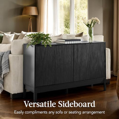 Best Choice Products 55" Modern 4-Door Sideboard Storage Cabinet, Buffet, Media Cabinet, Cupboard, Entryway Accent Table, Bookcase w/Reed Panels and Adjustable Shelves - Black - color: Black
