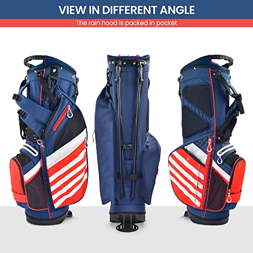 BOBOPRO Golf Stand Bag, Lightweight 14 Way Top Dividers Golf Carry Bag with 8 Pockets, USA Stars & Stripes Golf Bag for Golf Club Golf Cart for Men & Women
