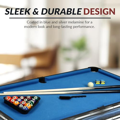 Hathaway Breakout 40-in Tabletop Billiards Set for Dining or Game Tables – Compact Blue Pool Playing Surface with Cue Sticks, Ball Kit, Triangle, Chalk & Brush – Lightweight Portable Indoor Fun