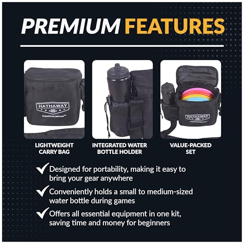 Hathaway Disc Golf Starter Set with Bag – 8.25” Frisbee Golf Discs Set with PVC Carrying Bag for Basic Disc Golf Accessories - Three Drivers, Two Mid-Range & One Approach/Putter Disc Golf Set with Bag