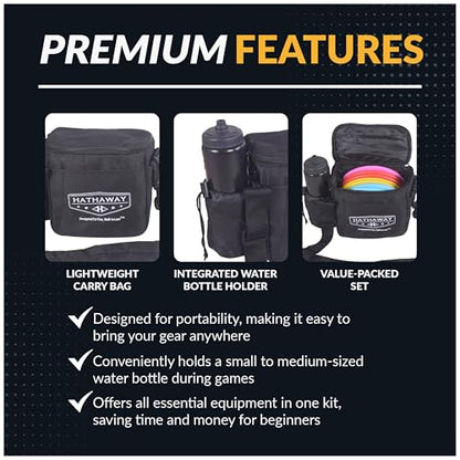 Hathaway Disc Golf Starter Set with Bag – 8.25” Frisbee Golf Discs Set with PVC Carrying Bag for Basic Disc Golf Accessories - Three Drivers, Two Mid-Range & One Approach/Putter Disc Golf Set with Bag