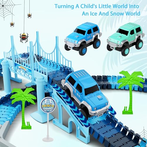 Track Car Toys, 269 PCS Racing Tracks Toy, Create A Frozen World Race Road, Flexible Tracks Playset & 2 PCS Cool Race Cars, Toddler Toys Birthday Gifts for Age 3 4 5 6 Year Old Boys Girls - color: Blue