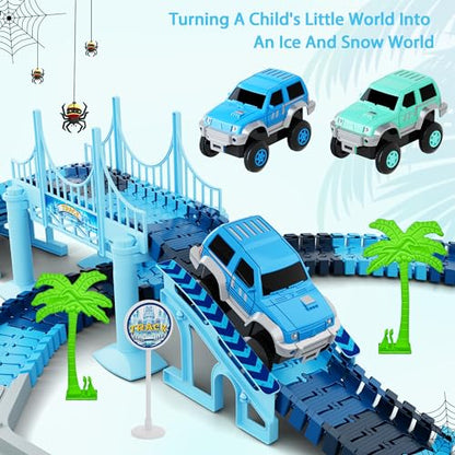 Track Car Toys, 269 PCS Racing Tracks Toy, Create A Frozen World Race Road, Flexible Tracks Playset & 2 PCS Cool Race Cars, Toddler Toys Birthday Gifts for Age 3 4 5 6 Year Old Boys Girls - color: Blue