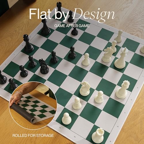 Rook & Roll Tournament Size Chess Set for Adults 15+ with 54 Opening Cards, 20”x20” Roll Up Mousepad Board, Triple Weighted Staunton Pieces, 3.75” King, 2.2 oz, 2 Extra Queens, EVA Case