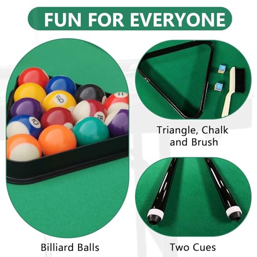 Billiards Table, 5.5 Ft Foldable Pool Table, Balls, Brush, Triangle Rackand, Chalk, for Basements, Adult Rrec Room and Family Game Room - color: Black+Green