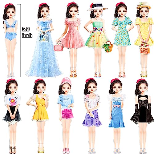 Magnetic Princess Dress Up Paper Doll Pretend Play Toys Magnet People Clothes Puzzles Game for 3+ Year Old Girls Toddler,Preschool Learning Created Imagine Set Birthday Gift (D Set) - style: D Set