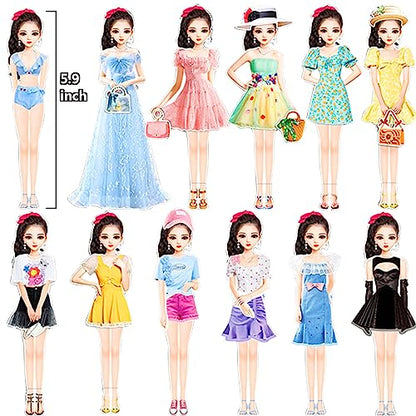 Magnetic Princess Dress Up Paper Doll Pretend Play Toys Magnet People Clothes Puzzles Game for 3+ Year Old Girls Toddler,Preschool Learning Created Imagine Set Birthday Gift (D Set) - style: D Set