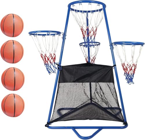 Garvee 4 Hoop Basketball Set for Toddlers, Indoor & Outdoor Play, Preschool Toy for Ages 3+, Includes 4 Basketballs and Air Pump, Fun Basketball Game for Kids
