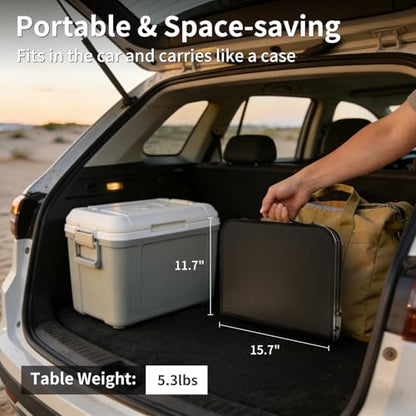 2FT Small Camping Portable Table, Black Aluminum Frame, Adjustable Height up to 21", Lightweight Carry Handle, Portable for Travel, Camping Outdoor Use - size: 2 ft × 1.3 ft × 1.78 ft H, No Umbrella Hole