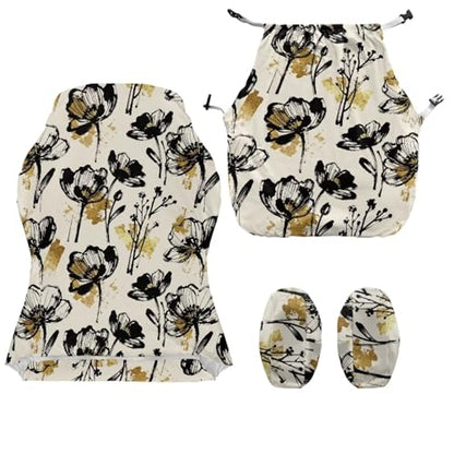 Flower Print Gaming Chair Cover Set of 4 Dust-Proof Stretchy Computer Office Chair Cover with Armrest Covers Home Decorations - color: Brown and Black - Flower