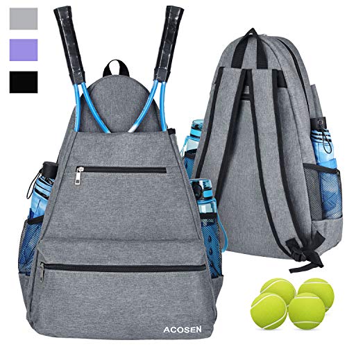 ACOSEN Tennis Bag Tennis Backpack - Large Tennis Bags for Women and Men to Hold Tennis Racket,Pickleball Paddles, Badminton Racquet, Squash Racquet,Balls and Other Accessories - color: Gray