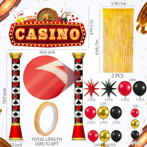 Peryiter 120 Pcs Casino Night Party Decorations Set Casino Backdrop Banner Gold Foil Fringe Curtain Balloon Arch Kit, Poker Themed Supplies for Vegas Birthday Party - style: Casino