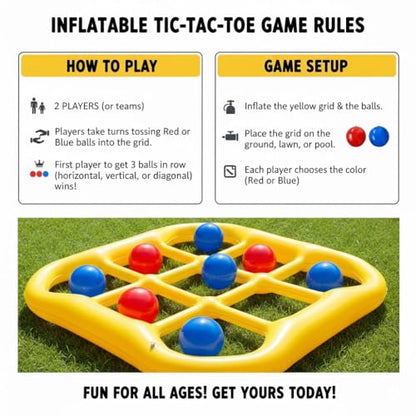 Giant Tic Tac Toe Game for Kids and Adults - Jumbo Inflatable Outdoor Yard Games - Large Backyard Lawn & Beach Activity Set - Portable Inflatable Family Strategy Game with 10 Tossing Balls