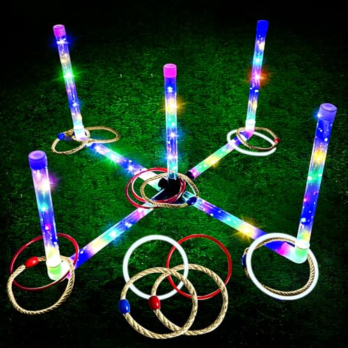 Ring Toss Outdoor Games with 16 Rings, Backyard Games Lawn Games for Adults & Kids, Backyard Camping Activities, Outdoor Games for Kids, LED Ring Toss - color: Luminous Ring Edition