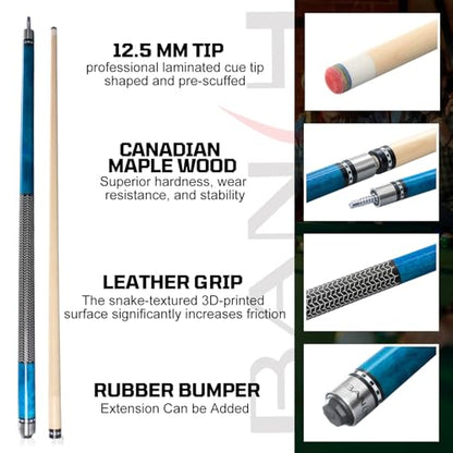 Banly Pool Cue Stick - 58" Canadian Maple Pool Cue 12.5mm Low Deflection Pool Stick Piano Lacquer Finish Professional Cue Stick - color: Ocean Burl-Wood Shaft