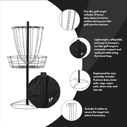 VORTExX Disc Golf Basket - Portable Disc Golf Target Basket with 12 Chains for Enhanced Catching - Durable Steel Construction for Outdoor Practice and Play