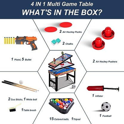 15-in-1 Multi Game Table, 48" Combo Game Table for Kids, Adults, Combination Game Table Set for Home, Game Room w/Foosball, Hockey, Pool Table, Ping Pong, Basketball, Shuffleboard - color: 4 in 1