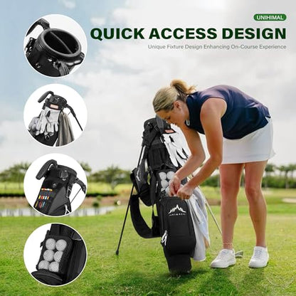 uniHimal Lightweight Par 3 Golf Bag - Small Golf Stand Bag with Dual Shoulder Straps, Cooler Pocket, Dust Cover, Pitch and Putt Bag for Driving Range - color: Black