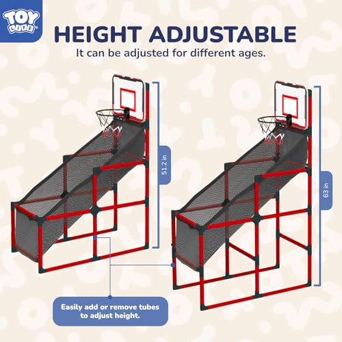 TOY Life Arcade Basketball Game Set Height Adjustable Easy Set Up with 4 Balls and Hoop Game for Kids 3 to 12 Years Old Indoor Outdoor Sport Play, Air Pump Included, Toys for Boys 5-7 Competition
