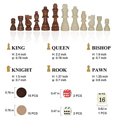 GOTHINK Wooden Chess, Checker, and Backgammon 3 in 1 Board Game Set,Classic Traditional Travel Night Toy and Game Gift Set for Kids Adults Senior Family - style: 3 in 1 Chess Set
