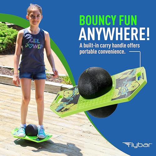 Flybar LED Pogo Trick Ball for Kids Balance Bounce Board w/Anti-Slip Deck - color: Trickboard - Green Mean