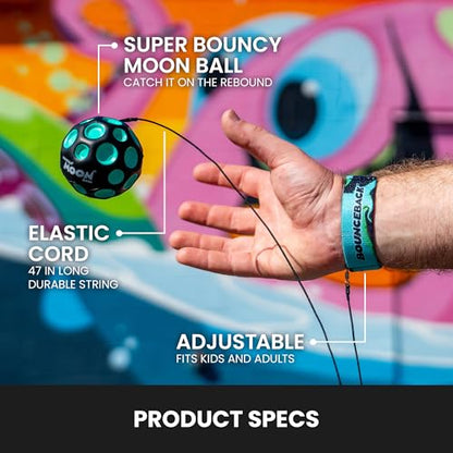 Waboba Bounceback Returning Black and Blue Moon Ball Hyper Bouncy Balls, Extreme Bounce and Fun, Super High Bouncing Ball for Active Play and Outdoor Games - style: Blue