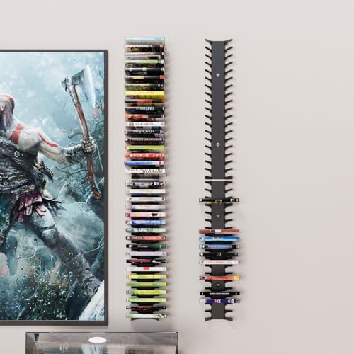 Video Game Wall Mount Organizer, 4 Piece Set, 72 Disc Capacity, Multi-Size Slots for PS5/PS4/Xbox/Switch Games, Black (4)