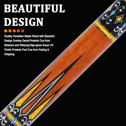 CUEELF Carbon Fiber Pool Cue 2 Pieces Cue Stick with 12.5mm Tip Professional Low Deflection Billiard Pool Sticks with 3/8 * 8 Pin Joint - color: Amber2