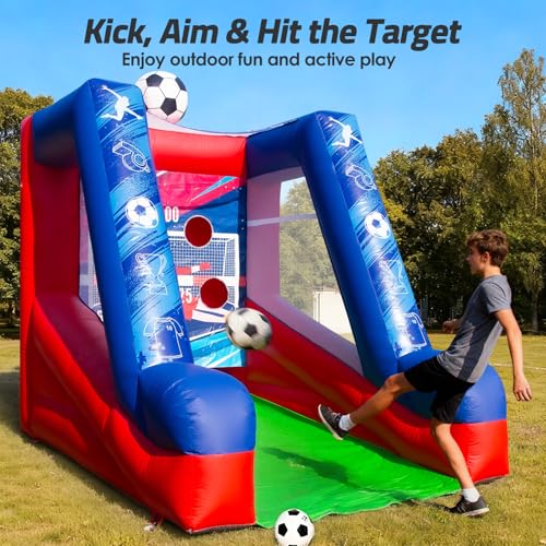 Inflatable Soccer Dartboard, Commercial Grade PVC Soccer Game with 2 Balls & Air Blower, 4-Target Scoring Inflatable Carnival Game for Outdoor Fun, Home & Rental Use - style: Soccer