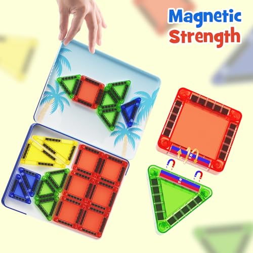 Magnetic Tiles Mini Building Blocks STEM Toys for 3-8 Year Olds, 26PCS Travel-Friendly Set with Storage Iron Box, Educational Construction Playset for Toddlers, Birthday Gift for Boys & Girls - style: 26PCS Blue