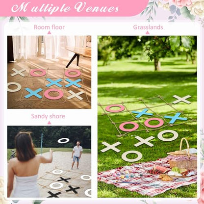 Giant 3ft Wooden Tic Tac Toe, Outdoor Garden Lawn Set with DIY Painting Colours & Brushes, for Spring Wedding, Bridal Shower, Hen Party, Birthday & Family Gatherings