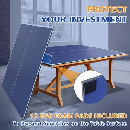 8ft Blue Foldable Ping Pong Table Top Conversion - Portable Mid-Size Indoor/Outdoor Table Tennis Surface with Net, No Assembly Needed, Scratch-Resistant