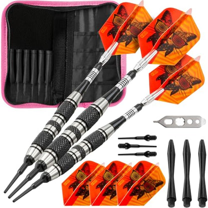 Viper The Freak Soft Tip Darts 3 Knurled Rings Barrel 18 Grams and Casemaster Deluxe Pink Nylon Dart Case
