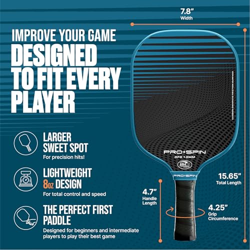 PRO-SPIN Carbon Fiber Pickleball Paddles Set of 2 | Lightweight Pickleball Set with Indoor/Outdoor Balls and Bag – Durable Pickle Ball Paddle Gift for Men, Women & Families - color: 2-Player Set | Blue/White
