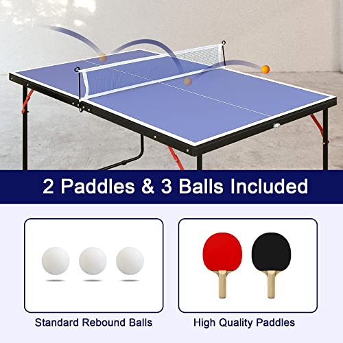4 ft/5 ft/6 ft Table Tennis Table Ping-Pong Tables Set - 100% Preassembled Foldable & Portable Tables with All-Weather Aluminum Composite Frame & Removable Net for Outdoor/Indoor - size: 4 FT