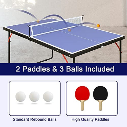4 ft/5 ft/6 ft Table Tennis Table Ping-Pong Tables Set - 100% Preassembled Foldable & Portable Tables with All-Weather Aluminum Composite Frame & Removable Net for Outdoor/Indoor - size: 4 FT