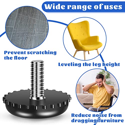 Dunzy 120 Pieces 1/4-20 Adjustable Furniture Levelers Galvanized Steel Screw in Threaded Leveling Feet Screw On Furniture Glide Leveling for Table Chair Cabinet Legs