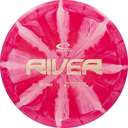 Latitude 64 Retro Burst River | Disc Golf Fairway Driver | Easy-to-Throw Disc Golf Driver for Beginners | Straight Flying | 170g+ Frisbee Disc | Unique Burst Patterns | Red - color: Red