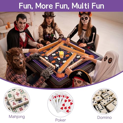Drydiet Mahjong Mat for Table 31.5 x 31.5 Inch American Mahjong Mat with Carrying Bag, Non-Slip Noise Reduction Table Item for Family Poker Domino Board Game Night & Party Use(Halloween)