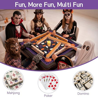 Drydiet Mahjong Mat for Table 31.5 x 31.5 Inch American Mahjong Mat with Carrying Bag, Non-Slip Noise Reduction Table Item for Family Poker Domino Board Game Night & Party Use(Halloween)