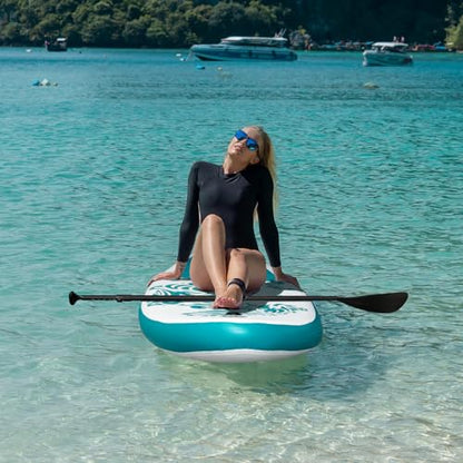 FEATH-R-LITE Inflatable Paddle Board Stand Up Paddleboards for Adults SUP with Premium Accessories Pump, Adjustable Paddle, Leash, Three Fins, Backpack - style: Green