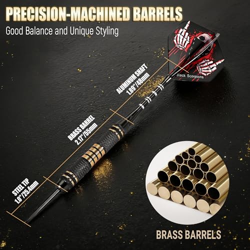 Professional 6 Pack Steel Tip Darts Set - 22 Grams Darts Metal Tip Set in Case - Brass Darts with 12 Aluminum Shafts, 12 Dart Flights, Dart Tool and Dart Sharpener for Beginners to Pros