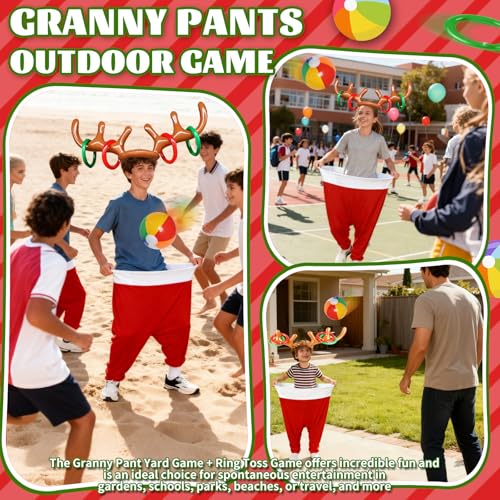 7 Pcs Granny Pants Yard Game Set – Large & Small Pants with 4 Bouncy Balls and 1 Air Pump,Fun Parent-Child Outdoor Game for Family Reunion, Group Parties & Backyard Activities - color: Red White B