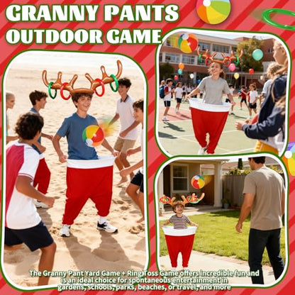 7 Pcs Granny Pants Yard Game Set – Large & Small Pants with 4 Bouncy Balls and 1 Air Pump,Fun Parent-Child Outdoor Game for Family Reunion, Group Parties & Backyard Activities - color: Red White B