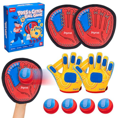 JoyCat Toss and Catch Ball Game with 2 Gloves for Kids & 2 Paddles for Adult or Kids, Outdoor Toys for Family Camping, Beach & Yard Games, Toddler Baseball Glove, Gifts for 3-12 Year Old