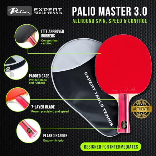 Palio Master 3.0 Table Tennis Bat & Case | ITTF-Approved Intermediate Ping Pong Racket | Allround Speed, Spin and Control | Case - style: Set of 2 Rackets