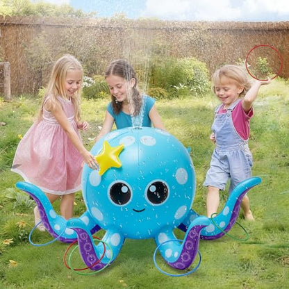 Sprinkler for Kids, Inflatable Octopus Water Toys with 6 Rings, Kids Sprinklers for Yard, Summer Outdoor Toys Backyard Water Spray Sprinkler Fun Toy for 3 4 5 6 7 8 Years and Up Boys Girls Gifts