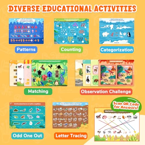 JoyCat Seek & Find Game Book - Animal Preschool Learning Activity for Toddlers & Kids, Travel Activities Toys for Road Trip Car Airplane, Christmas Toys, Educational Gifts for Boys Girls Ages 3-5 - style: 4. Seek & Find Animals
