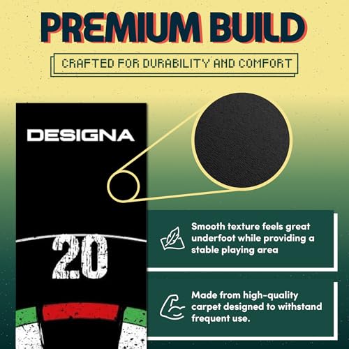 Designa Darts | Non-Slip Carpet Dart Mat with Double Top Design & Throw Lines | 290cm x 60cm